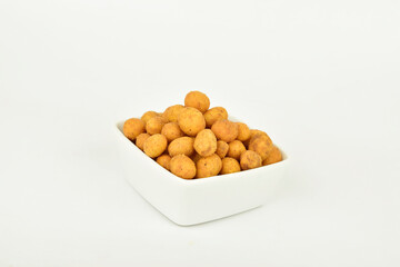 Coated Peanuts in Bowl on White Background