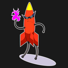 rocket character with glasses on a dark background energy in mechanical hands vector isolated image