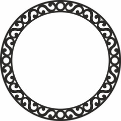 Vector Yakut round monochrome frame. Ornamental circle of the northern peoples of the tundra
