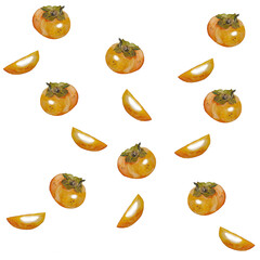 Persimmon watercolor pattern on white background.
