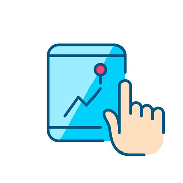 Finger tracking location on a tablet. Pixel perfect, editable stroke colorful icon