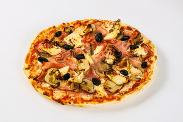 Pizza with artichoke and sausages