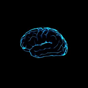 color 3d illustration of human brain with blue glowing outlines on black background
