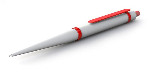 Realistic 3d white & red pen mockup isolated on white background. 3d illustration.