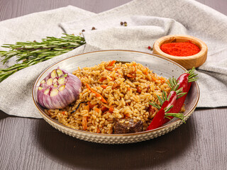Uzbek traditional Pilaf with beef