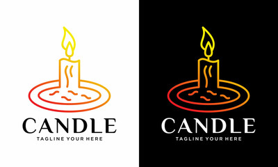 Luxury Elegant Candle Light Simple Linear Logo design icon vector template. on a black and white background.