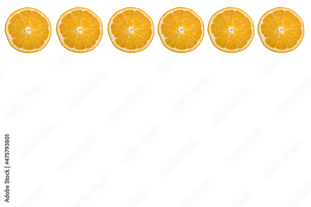 Poster white background for copy space with orange slices on the frame