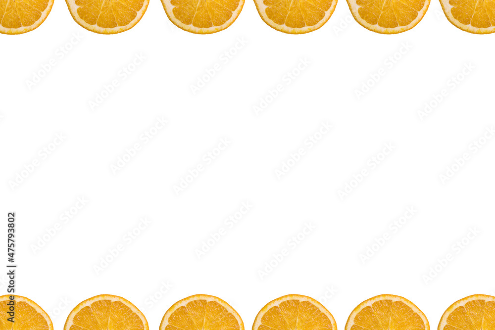 Poster white background for copy space with orange slices on the frame