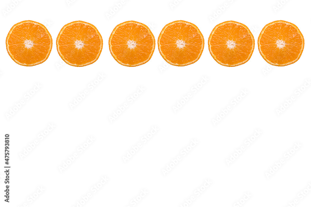 Poster white background for copy space with orange slices on the frame