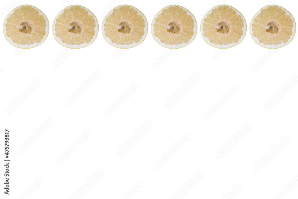 Poster white background for copy space with orange slices on the frame