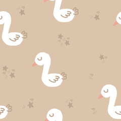 cute goose seamless pattern hand drawn. vector, minimalism, trending colors 2022. wrapping paper, textiles, background, wallpaper. children clipart, animals, birds.