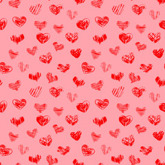 heart seamless pattern hand drawn doodle. vector, minimalism. textiles, wrapping paper, background, wallpaper. love, valentine day, red.