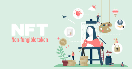 NFT ( non-fungible token ) concept web banner illustration
