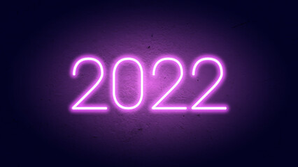 realistic isolated Glowing neon 2022 icon. 2022 neon led vector. New Year 2022 retro design with wall texture background. Perfect for template event celebration, banner, decoration and invitation.