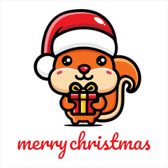 cute squirrel cartoon character celebrating christmas wearing santa claus hat