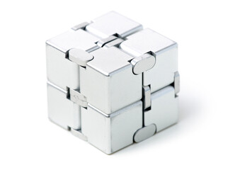 Closeup infinity cube on white background