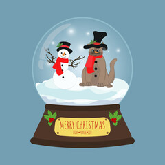 Merry Christmas glass snow globe with cat