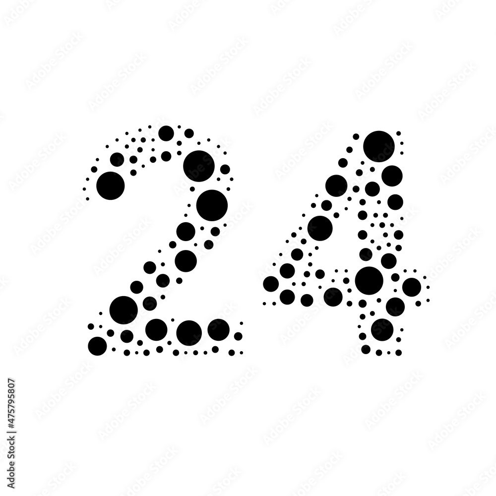 Poster a large around the clock symbol in the center made in pointillism style. the center symbol is filled