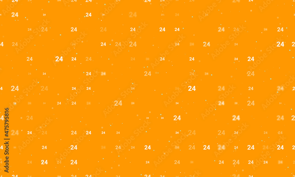 Poster Seamless background pattern of evenly spaced white around the clock symbols of different sizes and opacity. Vector illustration on orange background with stars
