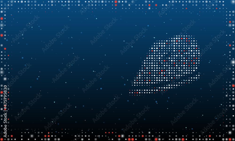 Poster on the right is the iron symbol filled with white dots. pointillism style. abstract futuristic frame