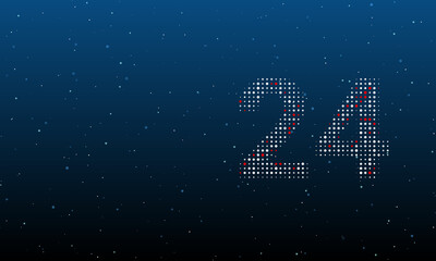 Fototapeta premium On the right is the around the clock symbol filled with white dots. Background pattern from dots and circles of different shades. Vector illustration on blue background with stars