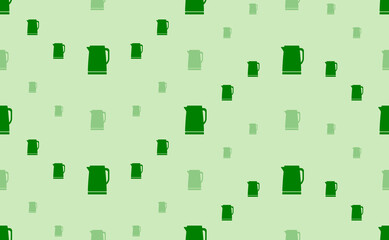 Seamless pattern of large and small green kettle symbols. The elements are arranged in a wavy. Vector illustration on light green background
