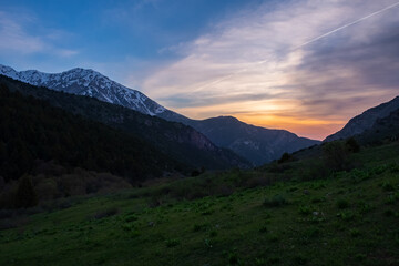 Sayram-Ugam National Park. Tourism, travel in Kazakhstan concept. Western Tian Shan Mountains.