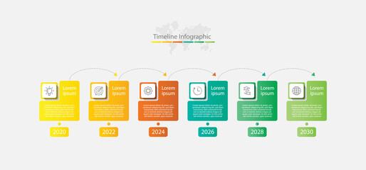 Presentation timeline business abstract background infographic template with 6 step