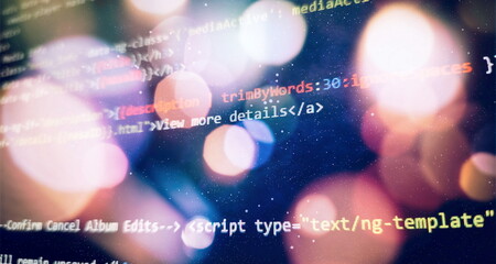 Monitor closeup of function source code. Abstract IT technology background. Software source code.