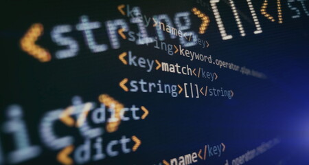 Software developer programming code. Abstract computer script coding. Programming code screen of...