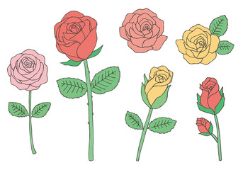 バラの手描きイラストセット（カラー）