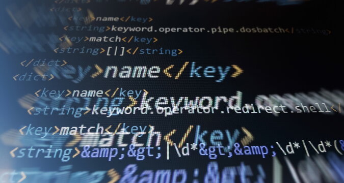 Software developer programming code. Abstract computer script coding. Programming code screen of software developer.