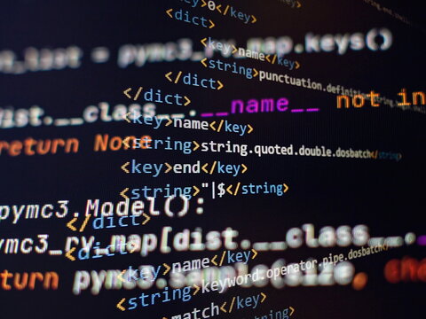Software developer programming code. Abstract computer script coding. Programming code screen of software developer.