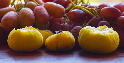 A fly landed on the fruit
