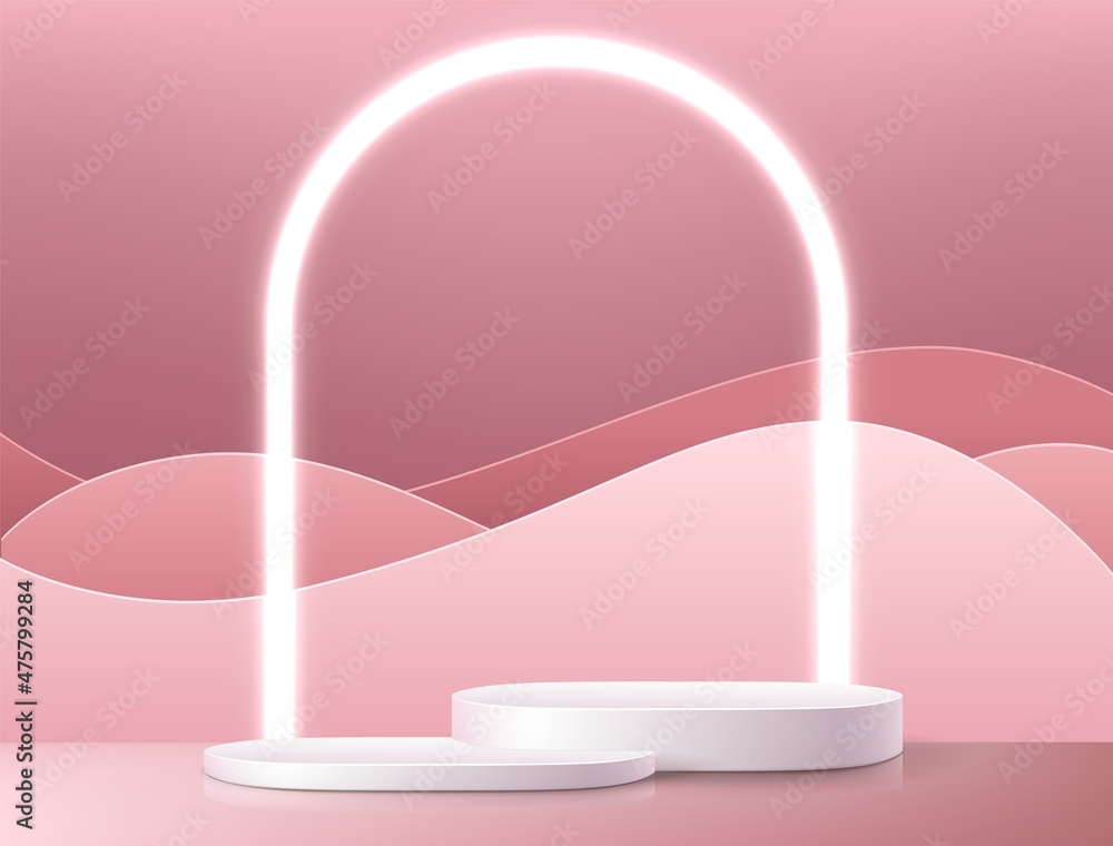 Aufkleber product stand. realistic minimalistic empty white platform render mockup for product display and pre