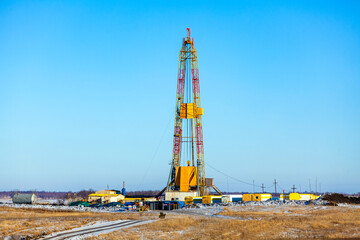 Drilling rig in operation at the construction site