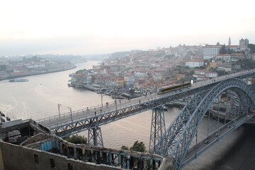 Portugal, Porto, Luis I Bridge on a sunset, the top view