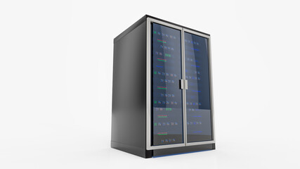 Modern server rack. Server rack image. Isolated on white background. 3d render