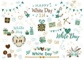 手書き、手描き ホワイトデー 文字デザイン、アイコン、イラスト
