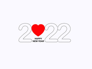 Happy New Year 2022 numbers with red heart design. 2022 topography design for celebration and season decoration for xmas holidays branding, new year banner, 2022 calendar cover, greeting card