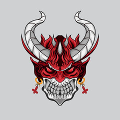 Red Demon devil with horn as king of satan illustration for tshirt design or main element of poster.