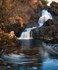 Beautiful nature scenery of small waterfall on river Erriff at Aesleagh, county Mayo, Ireland 