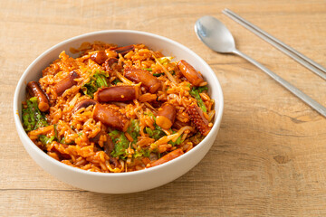 Stir-fried squid or octopus with Korean spicy sauce rice bowl