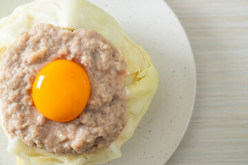 steamed cabbage stuffed minced pork and egg yolk