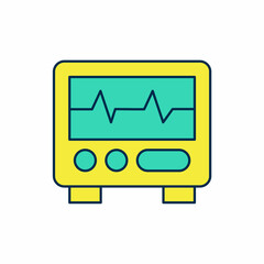 Filled outline Computer monitor with cardiogram icon isolated on white background. Monitoring icon. ECG monitor with heart beat hand drawn. Vector