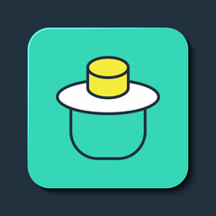 Filled outline Beekeeper with protect hat icon isolated on blue background. Special protective uniform. Turquoise square button. Vector