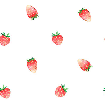 Seamless strawberry pattern. Watercolor illustration. Isolated on a white background. For design.