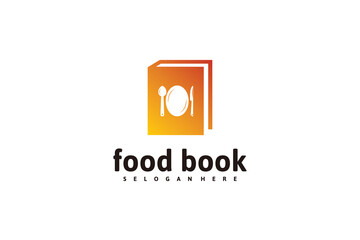 book logo design inspiration with spoon, plate and dinner knife logo design.