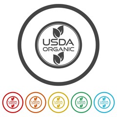 Symbol USDA for organic food icon isolated on white background, color set