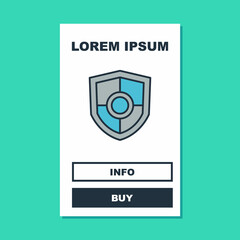 Naklejka premium Filled outline Shield icon isolated on turquoise background. Guard sign. Security, safety, protection, privacy concept. Vector